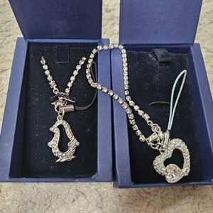 Swarovski Crystal Penguin and Heart Bracelet , Bag Charm